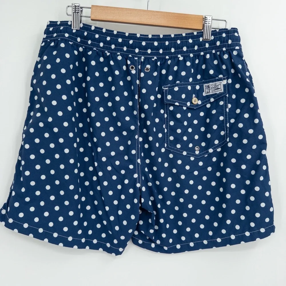 Polo Ralph Lauren Swim Trunks Men Large Navy Polka Dot Preppy Nautical Summer